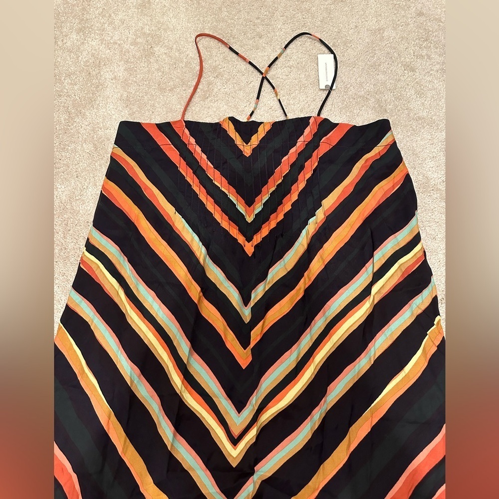 Anthropologie Runi Chevron Slip Dress Strappy Cross Back A-Line Midi Size L NWT - Picture 5 of 7